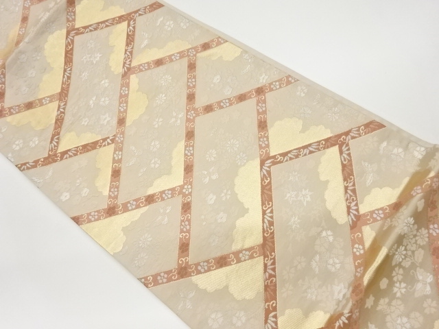 JAPANESE KIMONO / VINTAGE FUKURO OBI / WOVEN CLOUD & AUTUMN FLOWERS